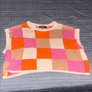 Olivaceous Pink and Orange Checkered Top